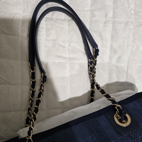 Chanel Mixed Fibers Striped Small Deauville Tote Navy Blue - Picture 12 of 16